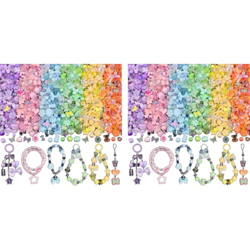 SANNIDHI® Beads for Bracelet Making Kit Assorted Cute Jewellery Set Color Flower Butterfly Stars Heart Bow for Women Girls DIY Phone Charms Crafts 2 PCS SANNIDHI® Beads for Bracelet Making Kit Assorted Cute Jewellery Set Color Flower Butterfly Stars Heart Bow for Women Girls DIY Phone Charms Crafts 2 PCS